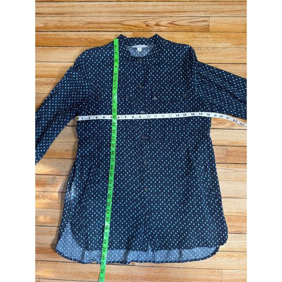 L.L. Bean Signature | Blue Geometric Pattern Button Down Tunic Blouse  | Size 12 - Picture 14 of 14
